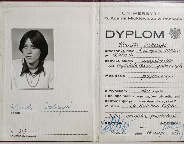 Dyplom - tytuł magistra psychologii